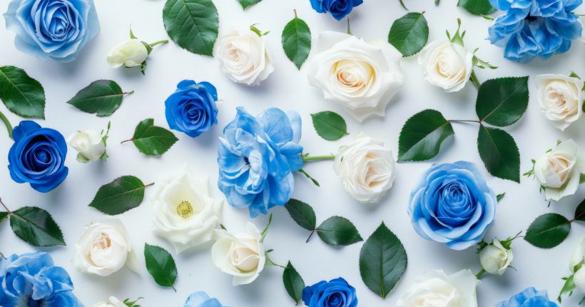 blue and white roses pairing