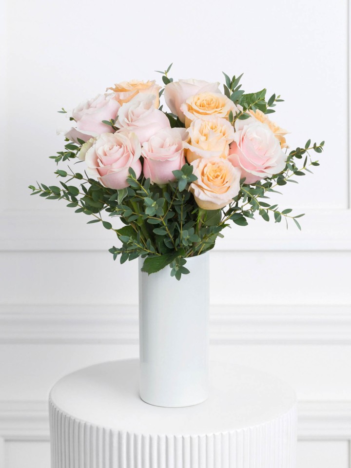 The Annette Bouquet - 12 Light Pink and Peach Roses