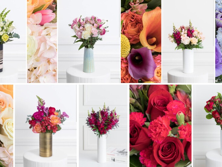 Explore our flower subscription service through this colorful mosaic of bouquets, each illustrating the variety and quality you can expect with every delivery to your doorstep..