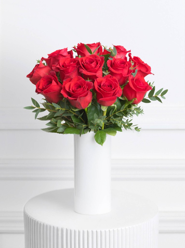 TWO DOZEN RED ROSE BOUQUET (WHITE WRAPPING PAPER)